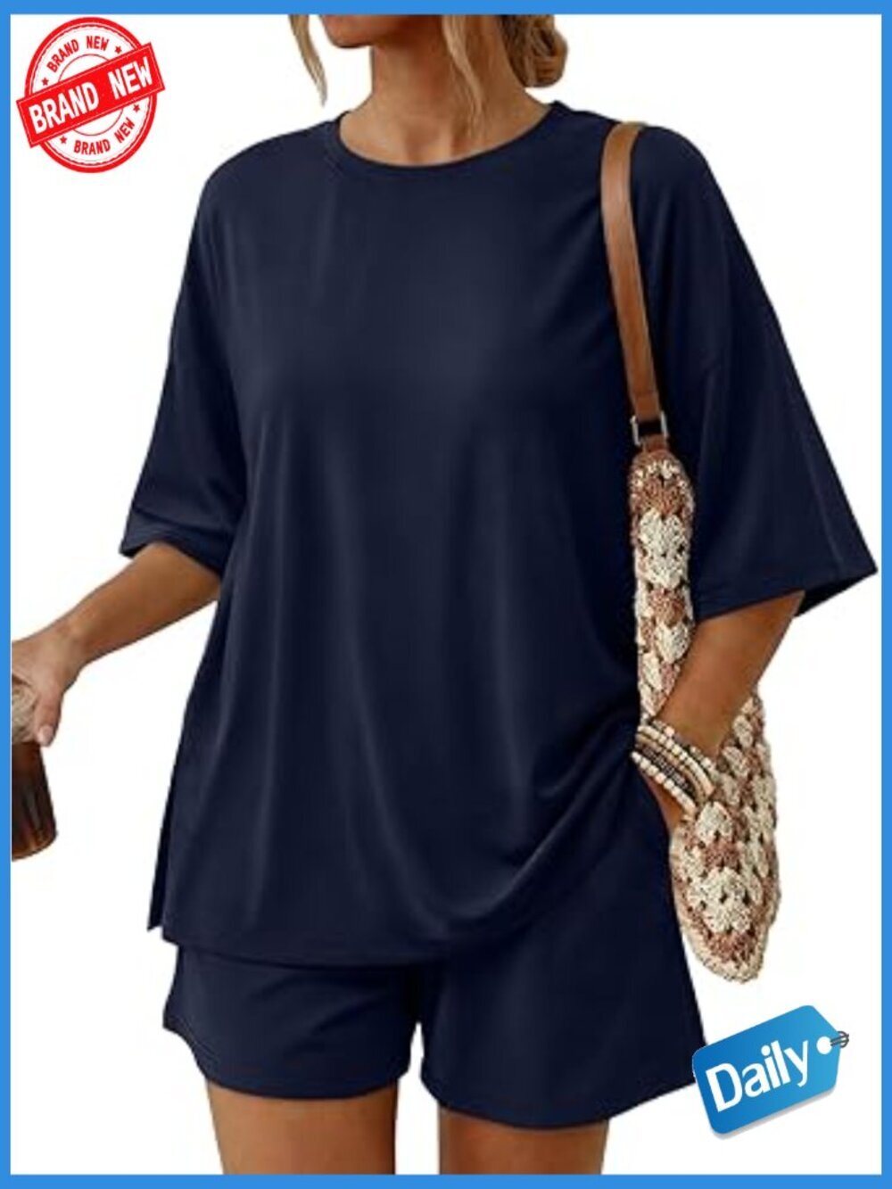 2 Piece Summer Set Oversized Top & Loose Fit Shorts with Pockets